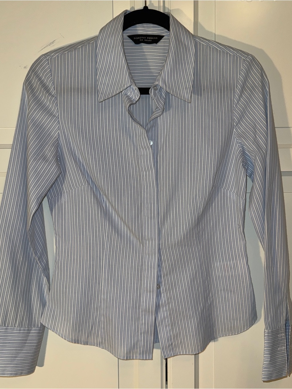 Dorothy Perkins Blue & White Striped Button Down Shirt - size 4 (more like 2)